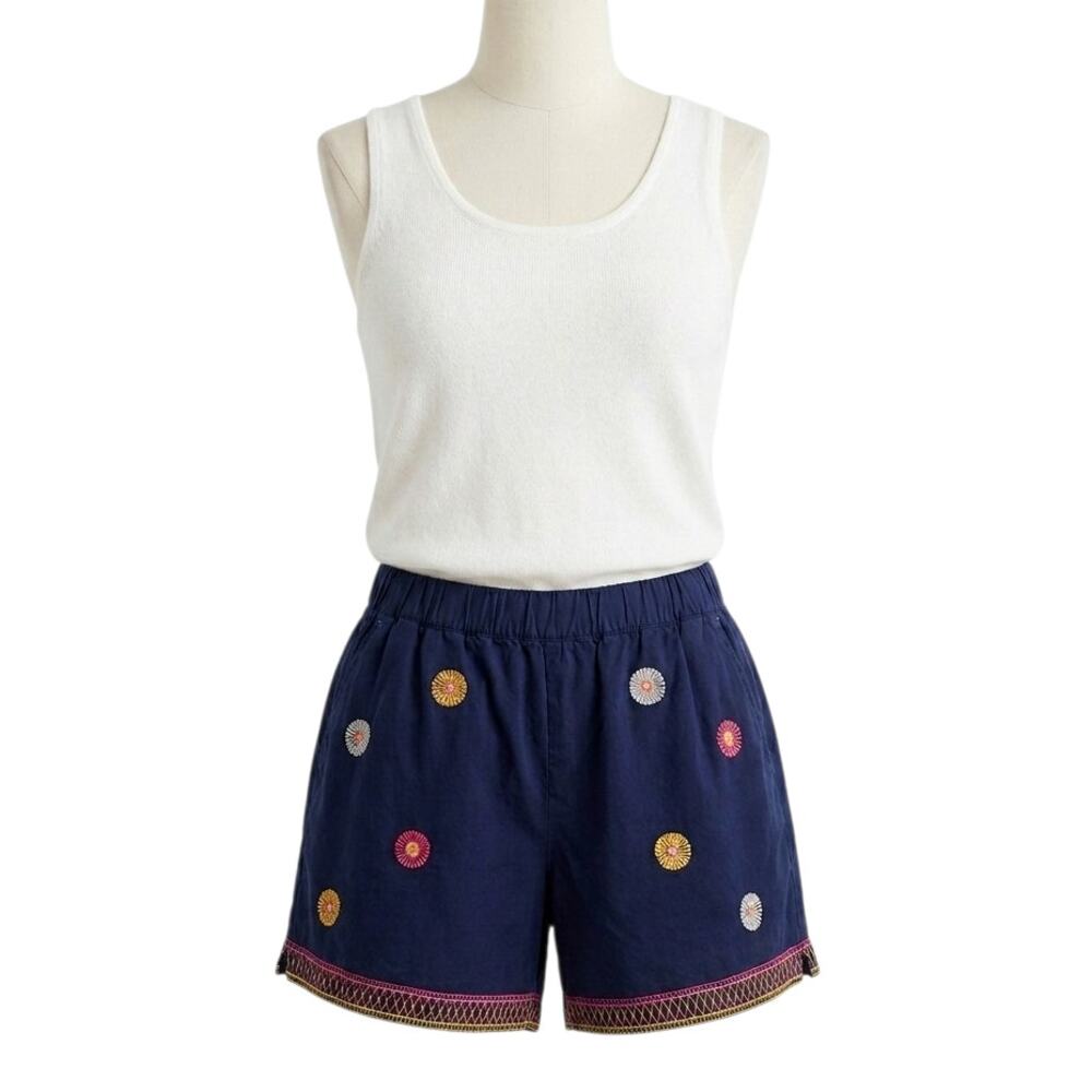 Madewell Embroidered Pull On Shorts Navy Blue Pink Yellow Floral Kidcore Small